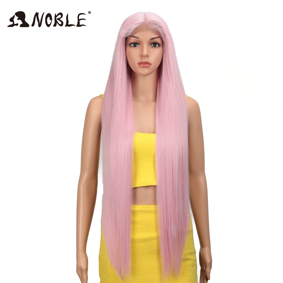 Noble Cosplay Wigs Long Straight Synthetic Lace Wig 38 Inch Pink Ombre Blonde Wig Synthetic Lace Wig