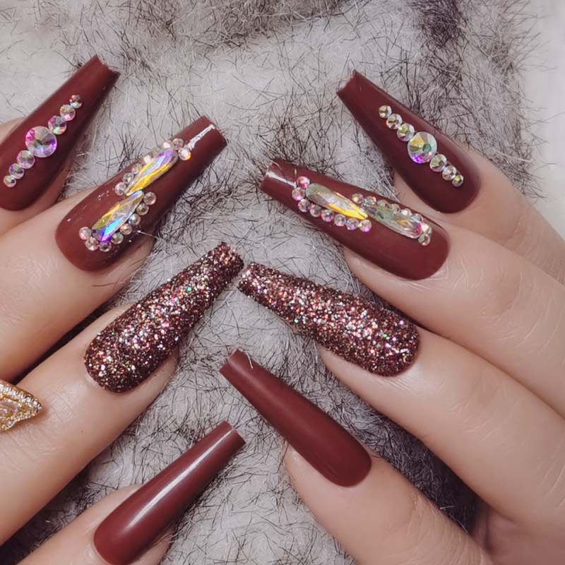 24pcs luxury jewelry long ballet coffin fake nails crystal diamond Transparent