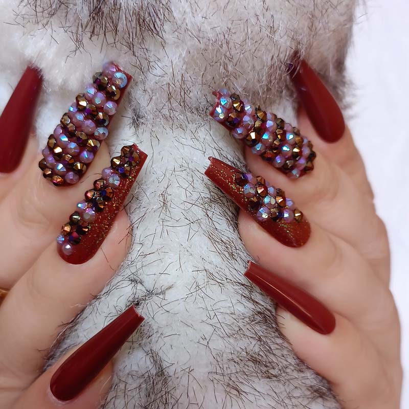 24pcs luxury jewelry long ballet coffin fake nails crystal diamond Transparent