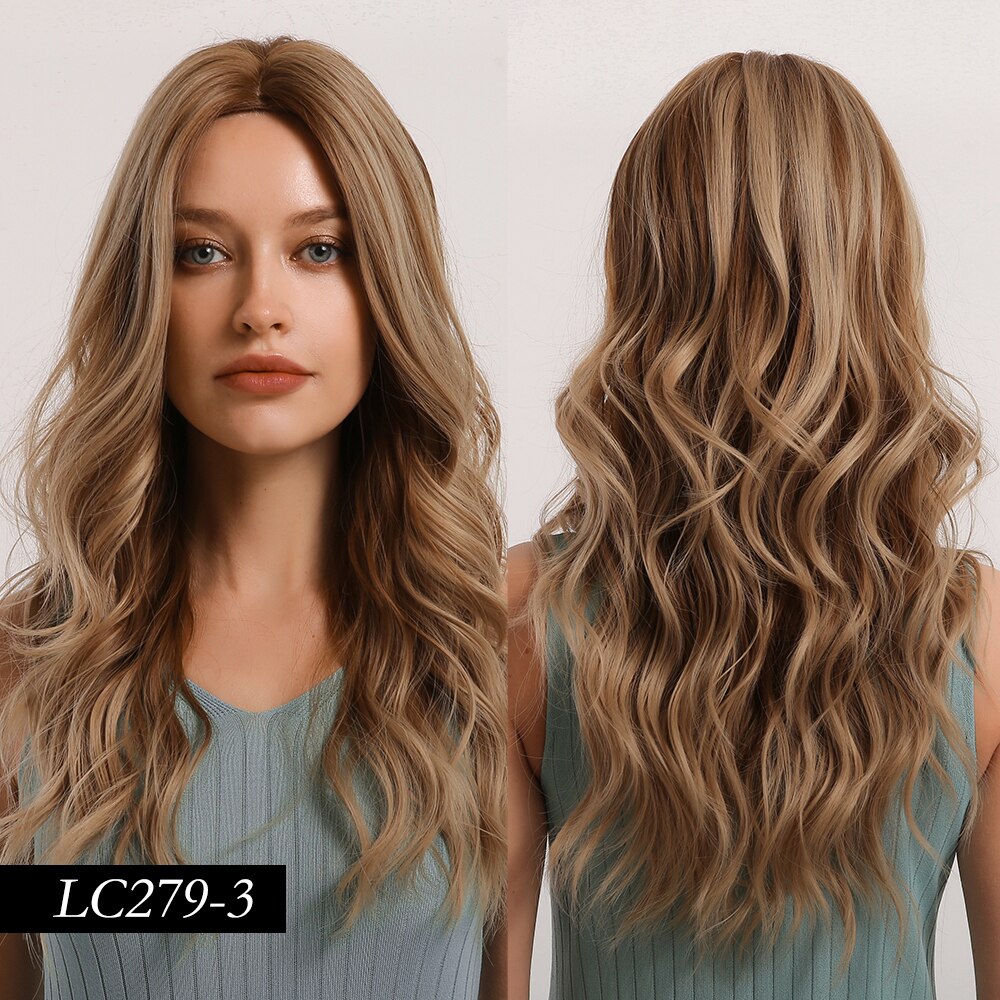 Synthetic Women Long Wavy Wigs Brown with Blonde Wigs Natural Wavy Heat Resistant Wig for Women Wigs