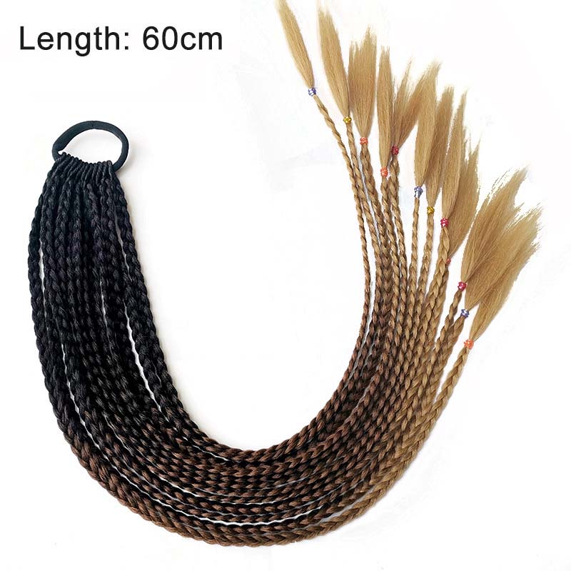 Hair Color Gradient Dirty Braided Ponytail Elastic Hair Band Rubber Headband 60cm