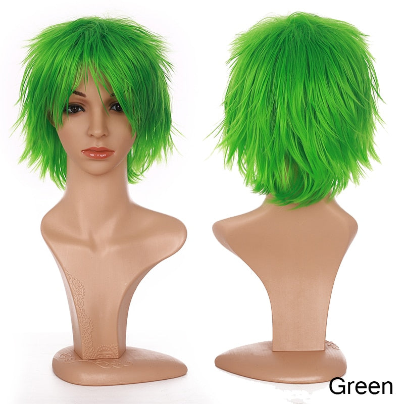 Synthetic Wig Cosplay Wig White Red Green Blue Pink Yellow Hair Short Layer Wig Fake Hair Extension Women Party Wig