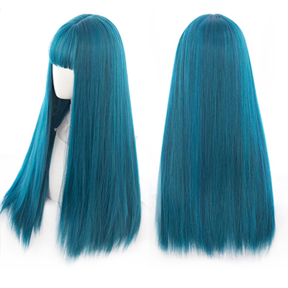 lolita wigs Long straight wigs lady gray blue high temperature resistant synthetic wig cosplay party natural wig