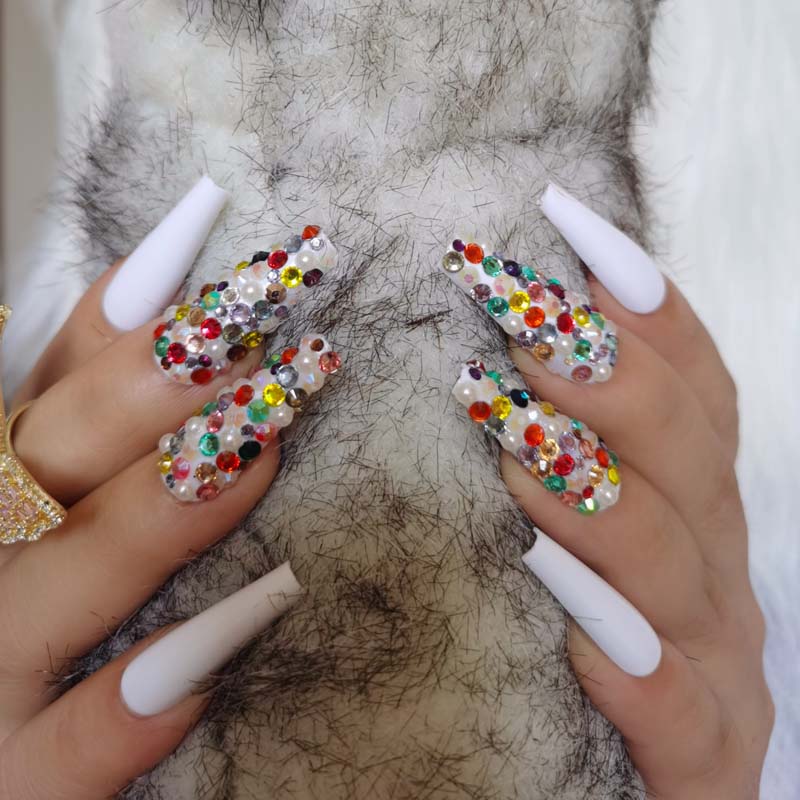24pcs luxury jewelry long ballet coffin fake nails crystal diamond Transparent