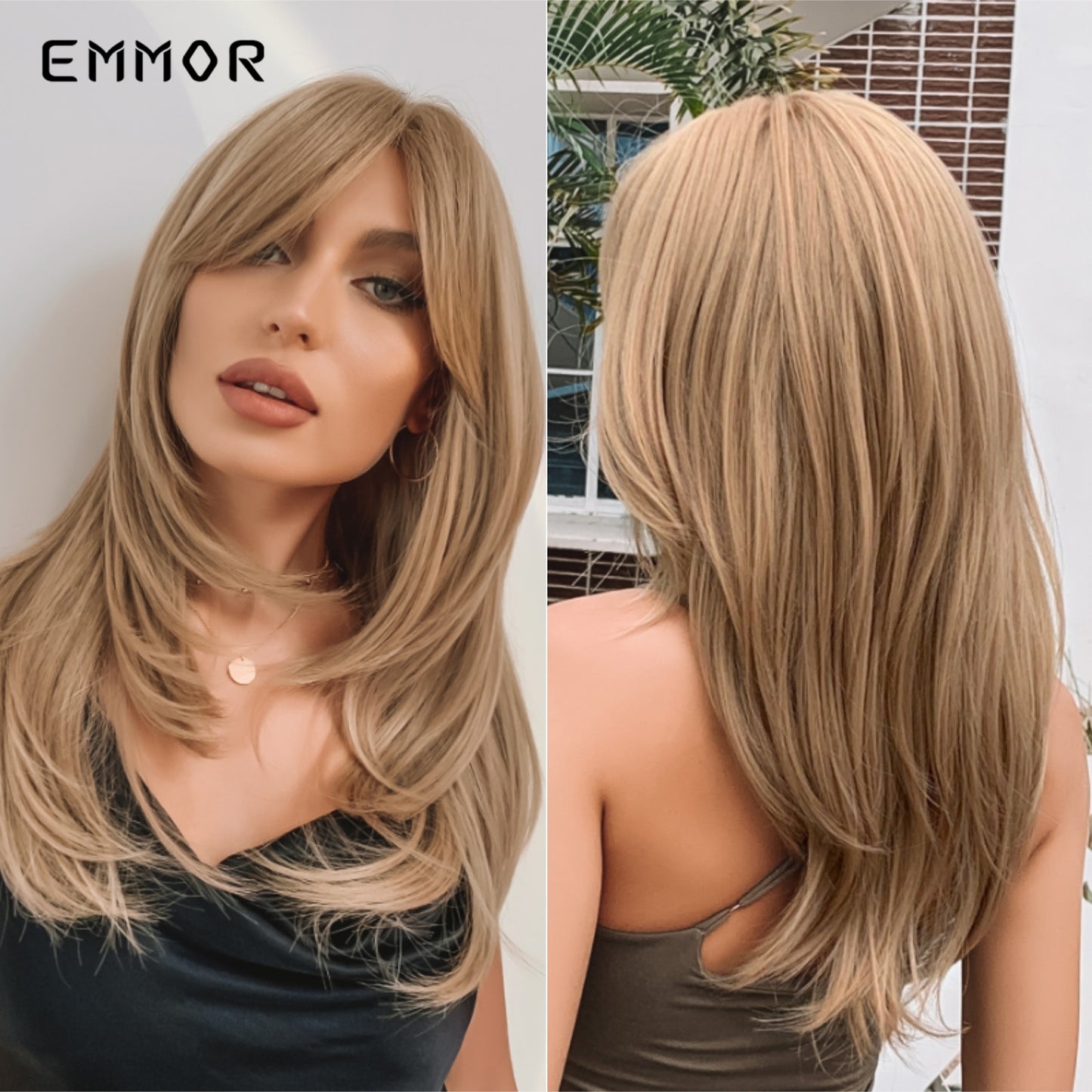 Synthetic Women Long Wavy Wigs Brown with Blonde Wigs Natural Wavy Heat Resistant Wig for Women Wigs