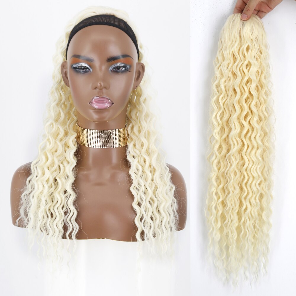 Synthetic 26Inch 65CM Kinky Curly Ponytail Clip-In Hair Extension Long Ombre Wrap Around Fake Ponytail Black Curly Pony Tail
