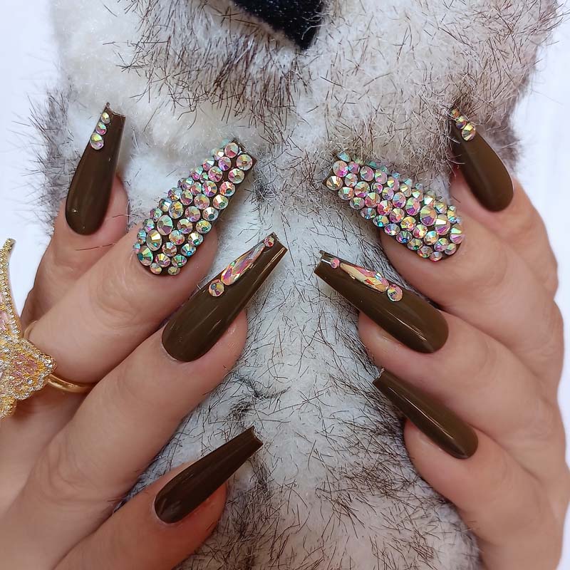 24pcs luxury jewelry long ballet coffin fake nails crystal diamond Transparent
