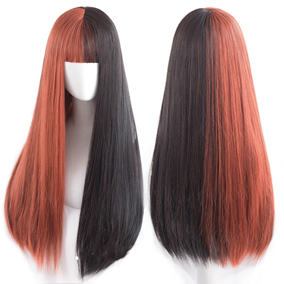 lolita wigs Long straight wigs lady gray blue high temperature resistant synthetic wig cosplay party natural wig