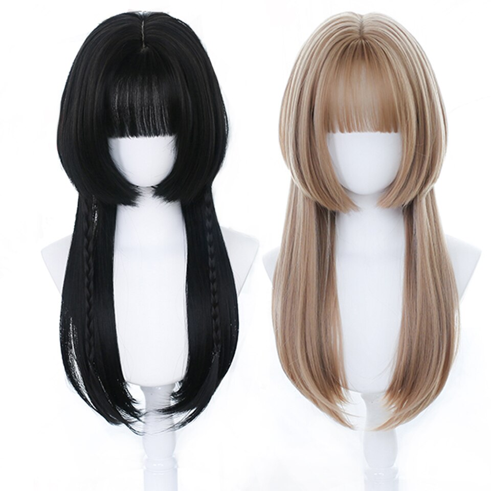 lolita wigs Long straight wigs lady gray blue high temperature resistant synthetic wig cosplay party natural wig