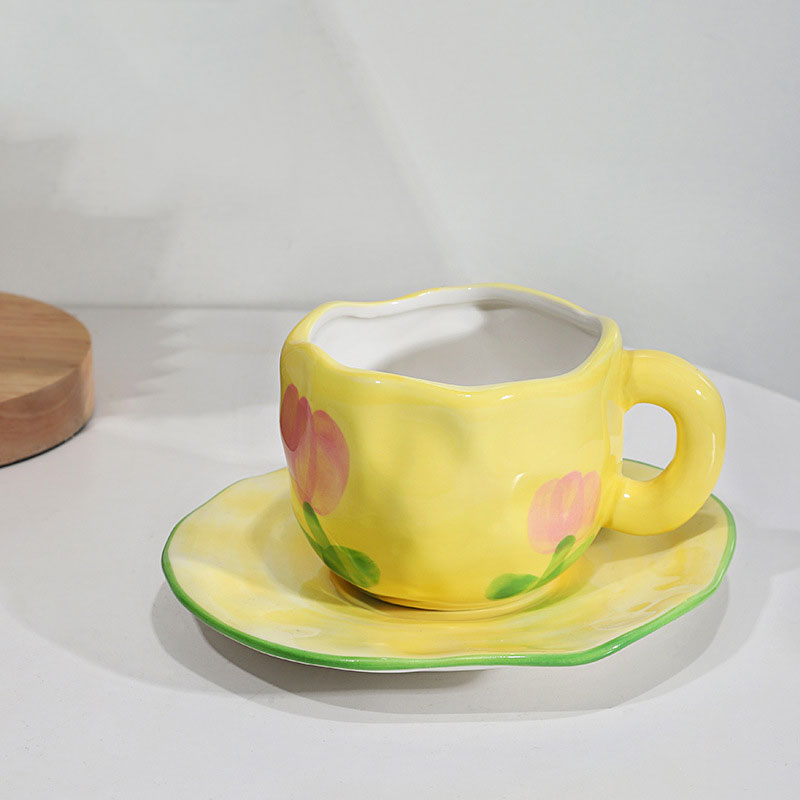 Japanese Hand Painted The Blue Sky and White Clouds Coffee Cup With Saucer Ceramic Handmade Tea Cup Saucer Set Cute Gift For Her