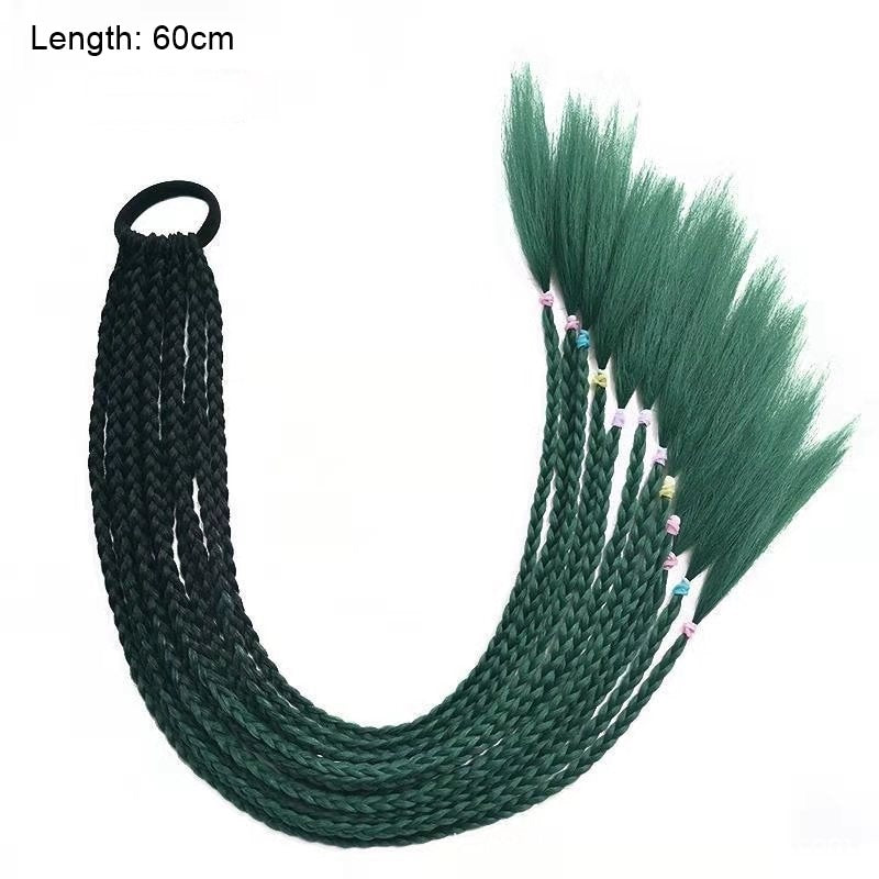 Hair Color Gradient Dirty Braided Ponytail Elastic Hair Band Rubber Headband 60cm