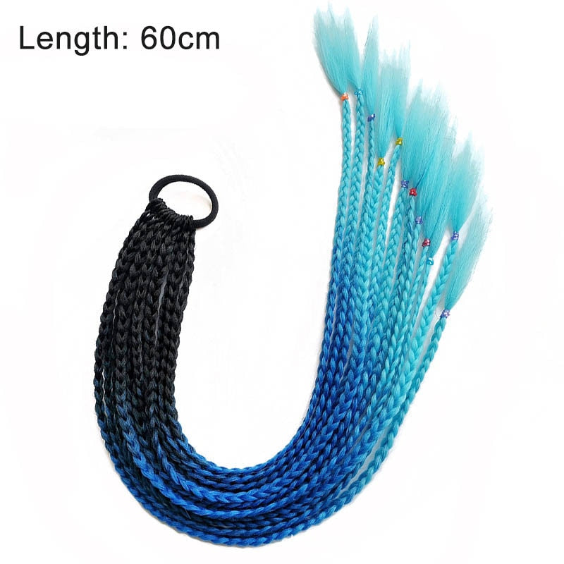 Hair Color Gradient Dirty Braided Ponytail Elastic Hair Band Rubber Headband 60cm