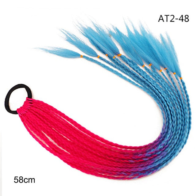 Hair Color Gradient Dirty Braided Ponytail Elastic Hair Band Rubber Headband 60cm