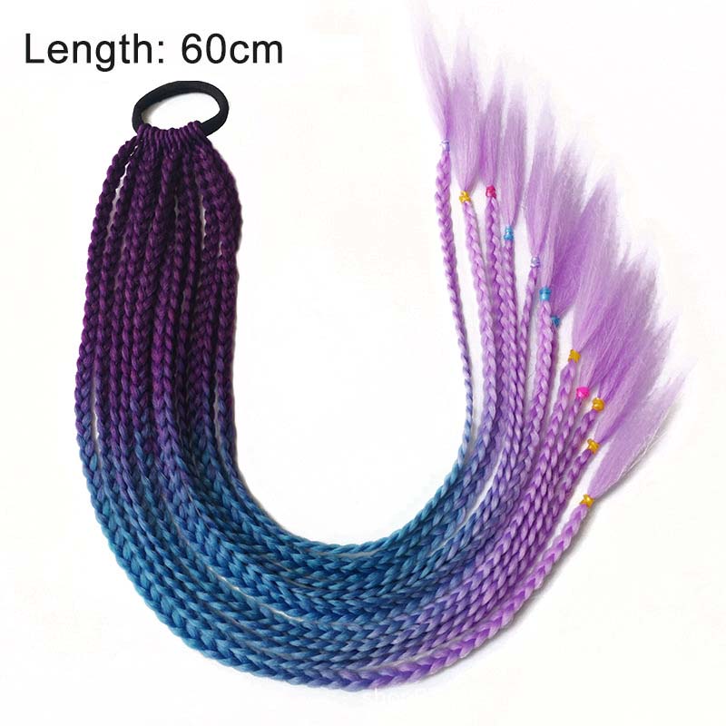 Hair Color Gradient Dirty Braided Ponytail Elastic Hair Band Rubber Headband 60cm
