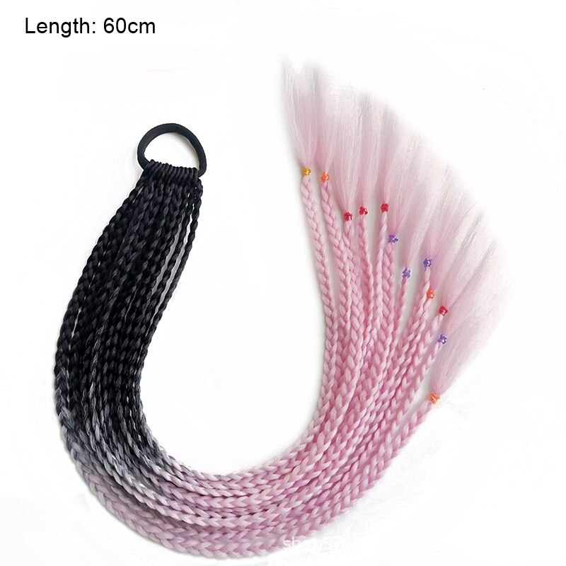 Hair Color Gradient Dirty Braided Ponytail Elastic Hair Band Rubber Headband 60cm