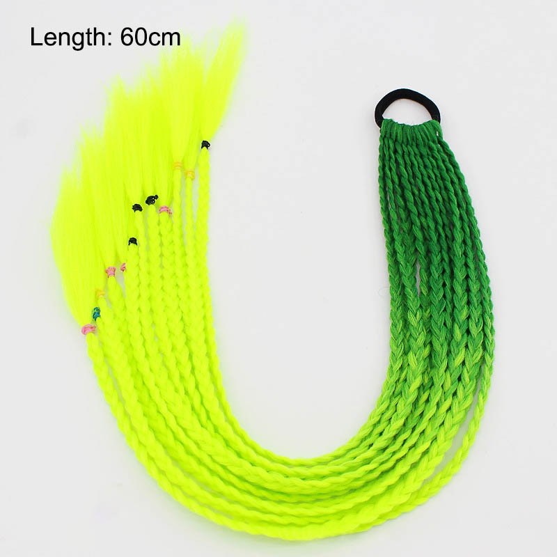 Hair Color Gradient Dirty Braided Ponytail Elastic Hair Band Rubber Headband 60cm