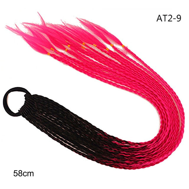 Hair Color Gradient Dirty Braided Ponytail Elastic Hair Band Rubber Headband 60cm