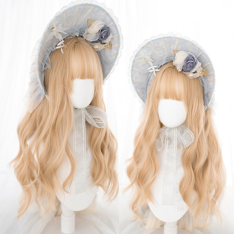 Synthetic long wavy curly hair female cold brown black cosplay Lolita pink purple blue wig heat-resistant bangs