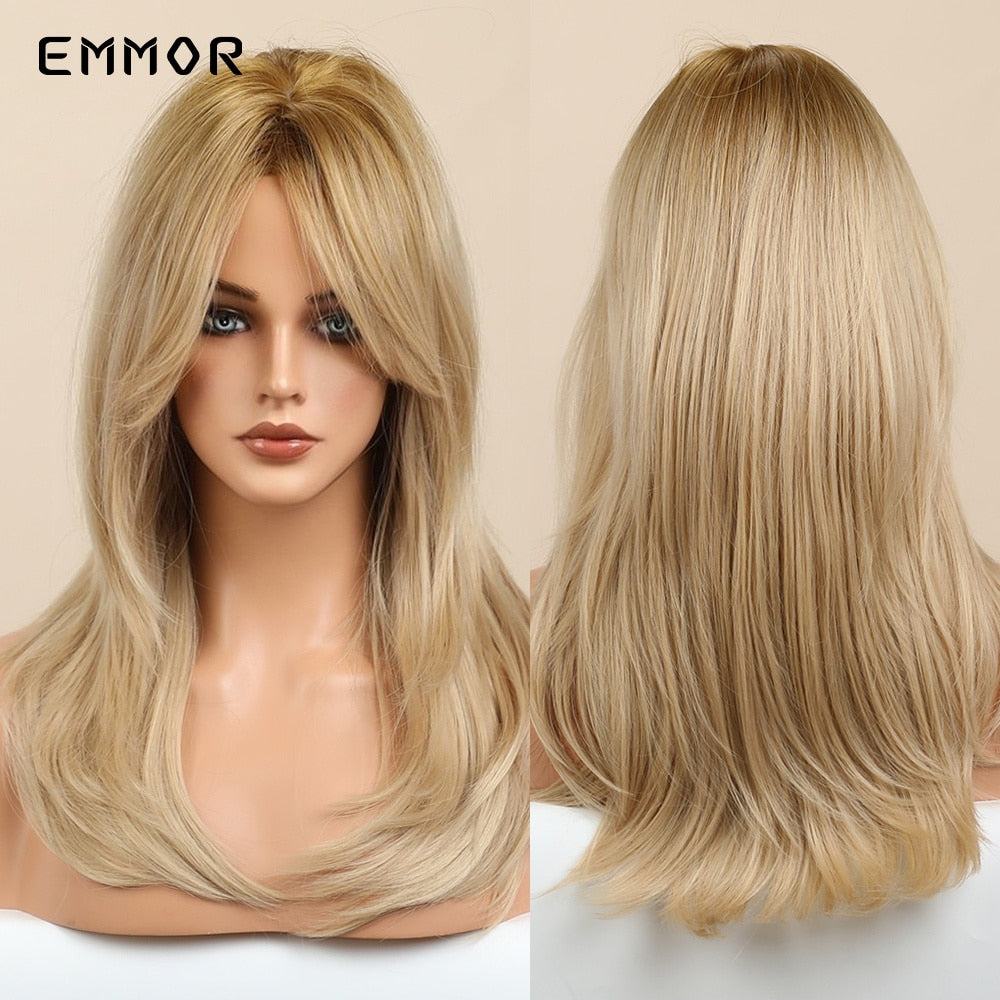 Synthetic Wigs Ombre Pink Brown Wig With Bangs Layered Hair Cosplay Daily Party Natural Heat Resistant Wigs for Women