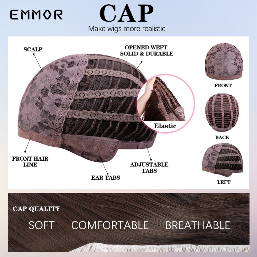 Synthetic Ombre brown to Light Blonde Hair Wig with Bangs Natural Wavy Wig for Women Cosplay Heat Resistant Fiber Wigs