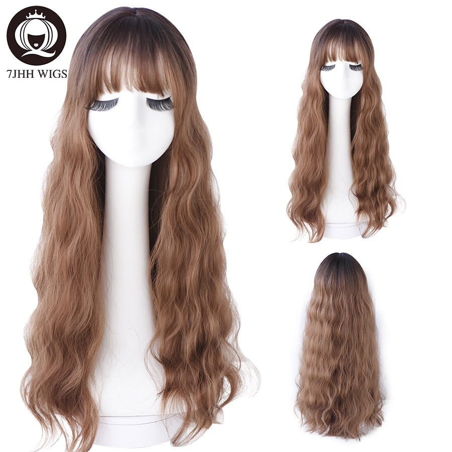 WIGS Pink Brown Lolita Wig Long Two Colors Realistic Cosplay Wigs With Bangs For Women Wavy Wigs Synthetic Hair