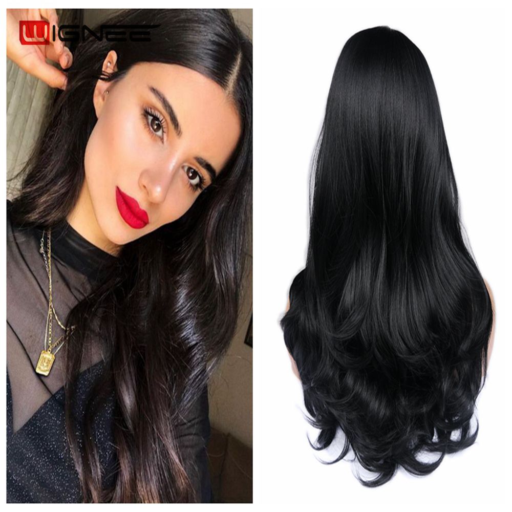 Long Wavy Synthetic Wigs Heat Resistant Middle Part Mix Blue Cosplay Hair For Women African American Natural Party Wigs