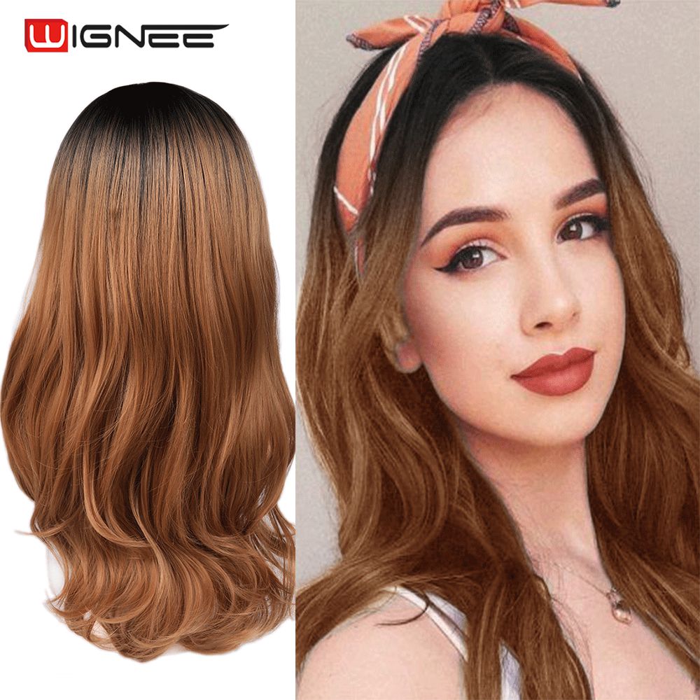 Long Wavy Synthetic Wigs Heat Resistant Middle Part Mix Blue Cosplay Hair For Women African American Natural Party Wigs