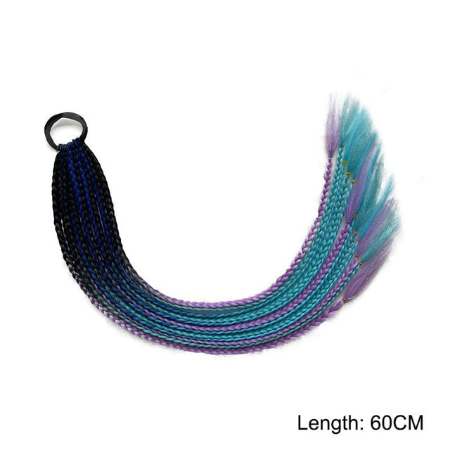 Hair Color Gradient Dirty Braided Ponytail Elastic Hair Band Rubber Headband 60cm