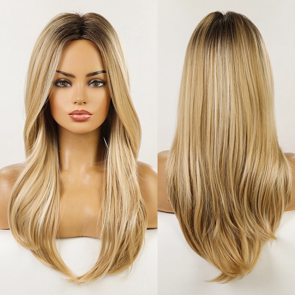 Synthetic Women Long Wavy Wigs Brown with Blonde Wigs Natural Wavy Heat Resistant Wig for Women Wigs