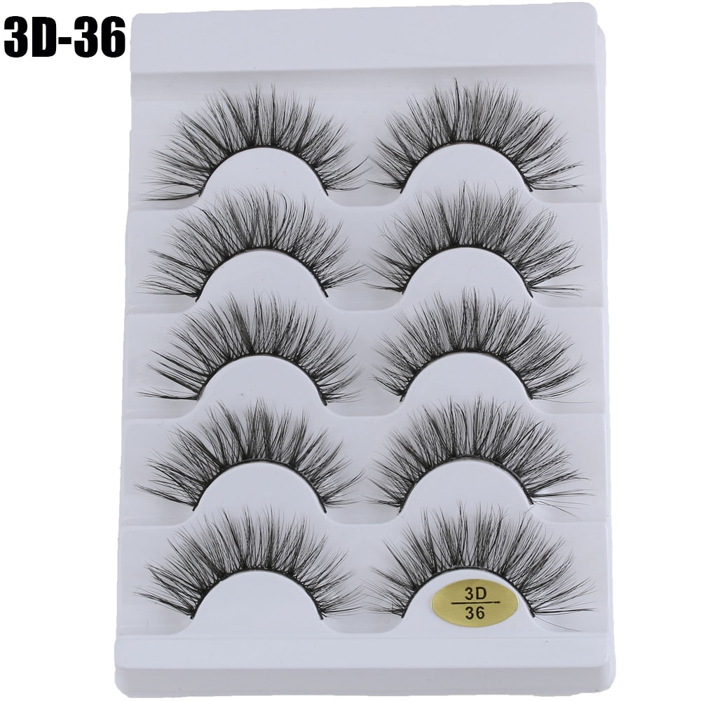 5 Pairs 3D Faux Mink Hair False Eyelashes Wispies Fluffies Drama Natural Long Soft Handmade Cruelty-free Black Lashes