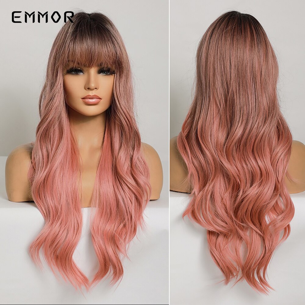Synthetic Purple Wigs for Women Cosplay Party Lolita Wigs Bangs High Temperature Fiber  Natural  Long Body Wave Hair Wigs