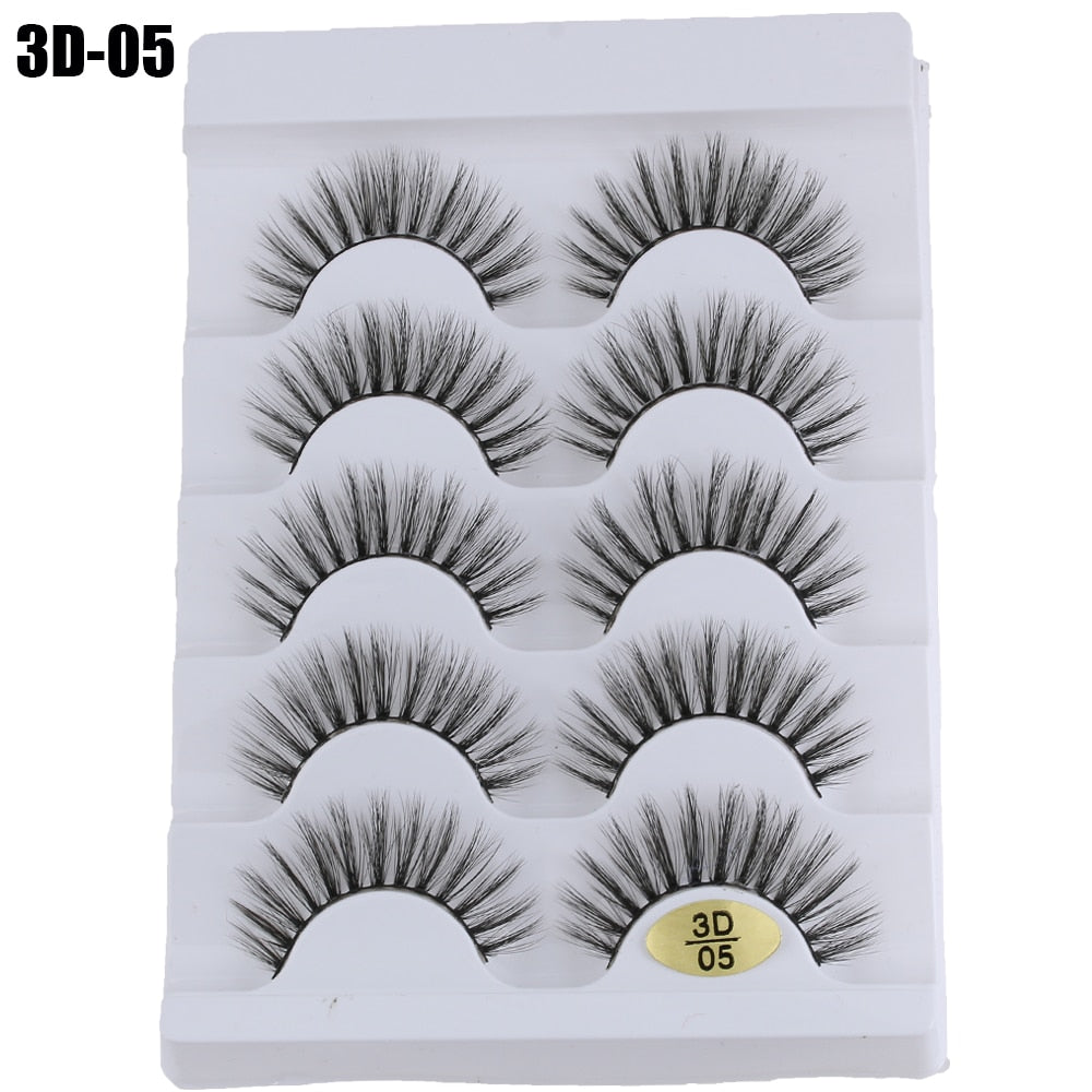 5 Pairs 3D Faux Mink Hair False Eyelashes Wispies Fluffies Drama Natural Long Soft Handmade Cruelty-free Black Lashes