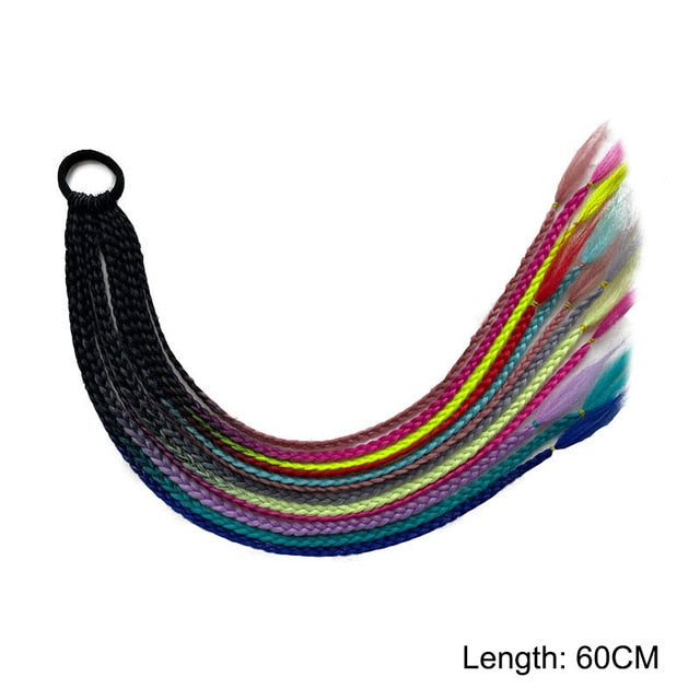 Hair Color Gradient Dirty Braided Ponytail Elastic Hair Band Rubber Headband 60cm