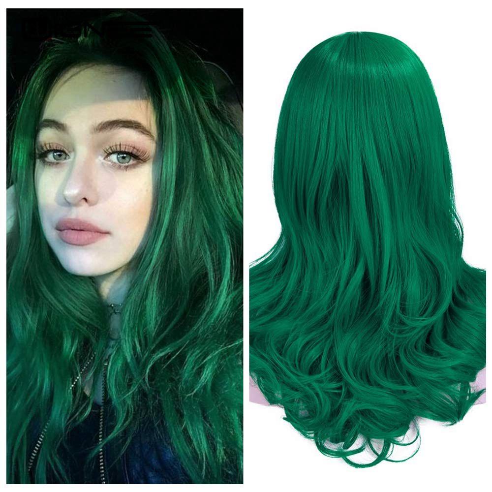 Long Wavy Synthetic Wigs Heat Resistant Middle Part Mix Blue Cosplay Hair For Women African American Natural Party Wigs