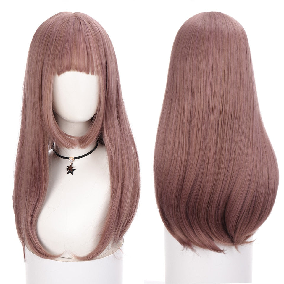 lolita wigs Long straight wigs lady gray blue high temperature resistant synthetic wig cosplay party natural wig