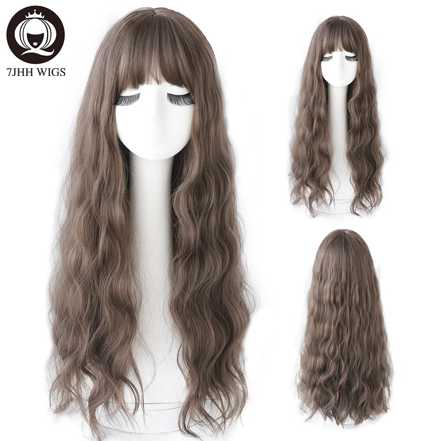 WIGS Pink Brown Lolita Wig Long Two Colors Realistic Cosplay Wigs With Bangs For Women Wavy Wigs Synthetic Hair