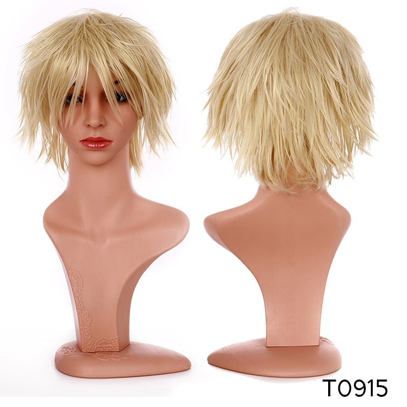 Synthetic Wig Cosplay Wig White Red Green Blue Pink Yellow Hair Short Layer Wig Fake Hair Extension Women Party Wig