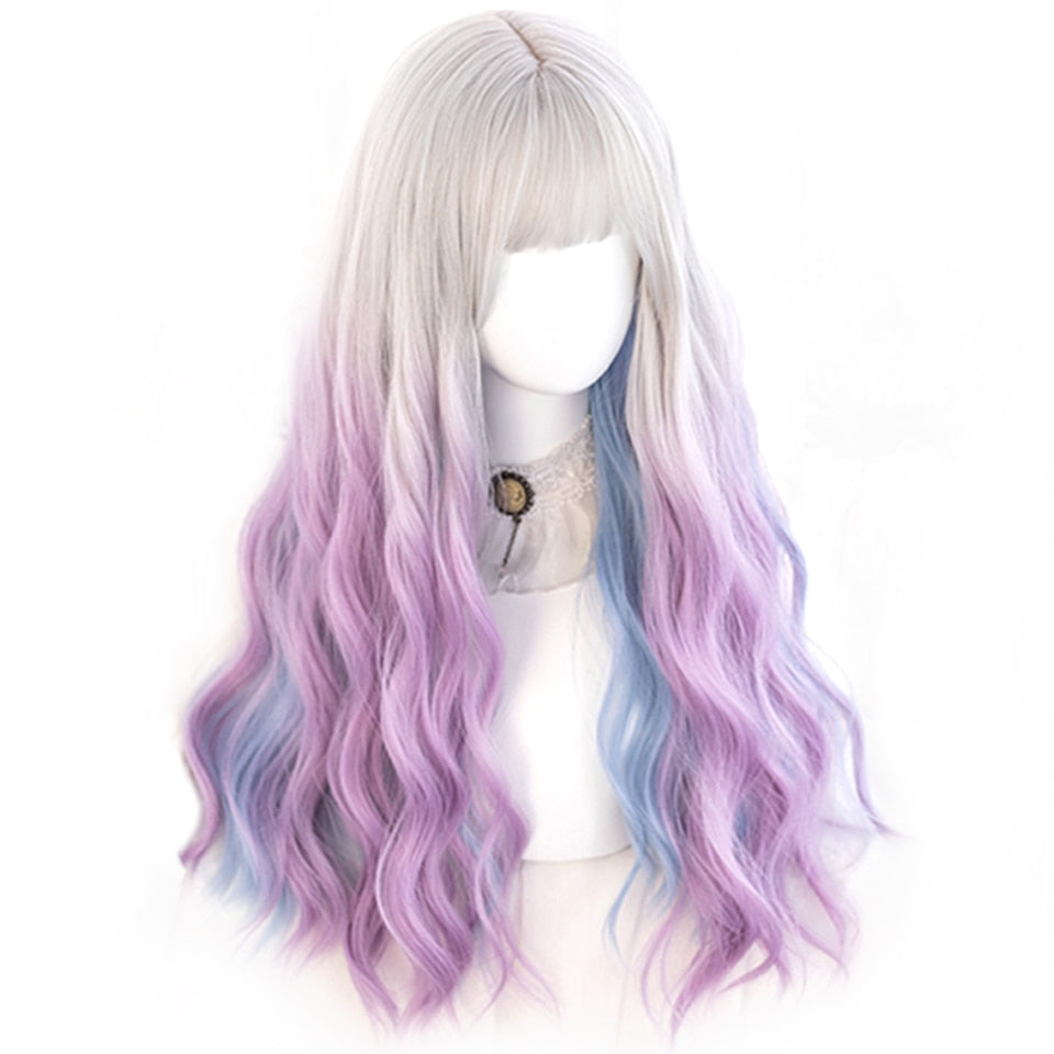 lolita wigs Long straight wigs lady gray blue high temperature resistant synthetic wig cosplay party natural wig