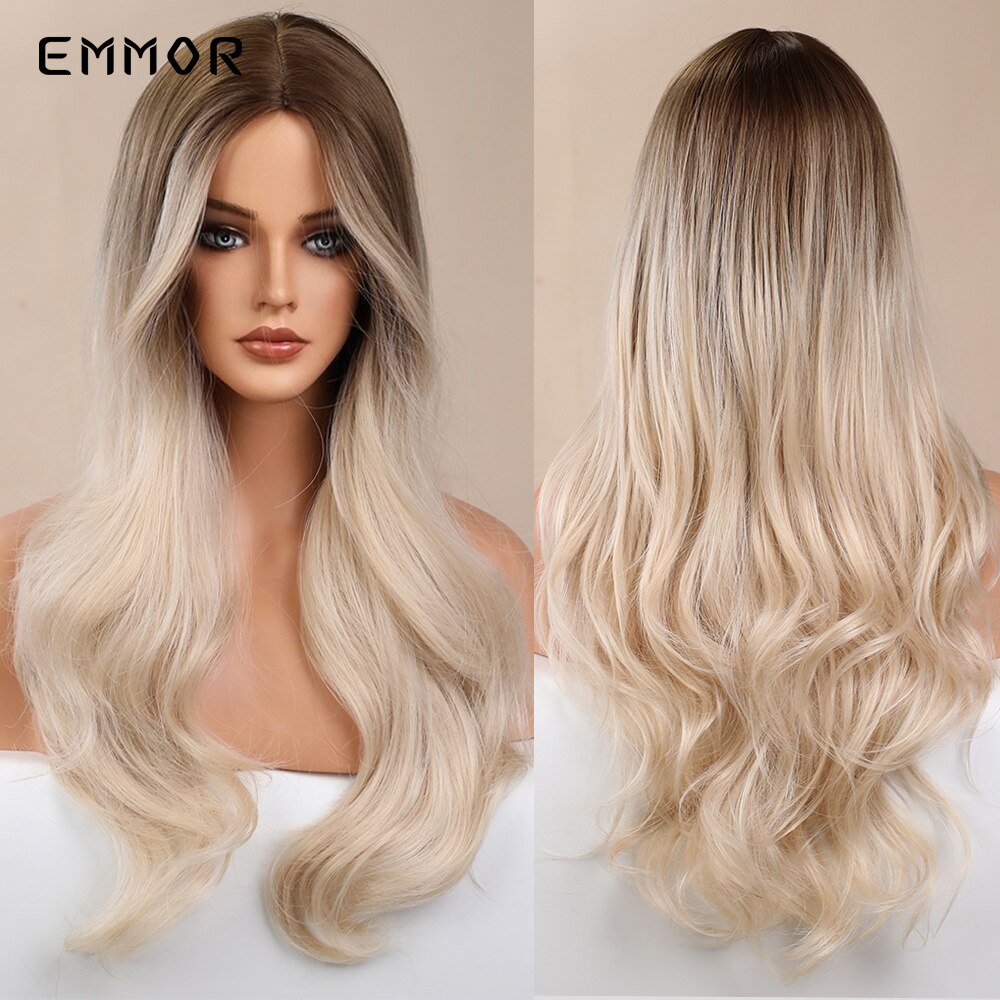 Synthetic Wigs Long Wavy Blonde Natural Hair Wigs for Women Cosplay Wigs Heat Resistant Fiber Hair Wig