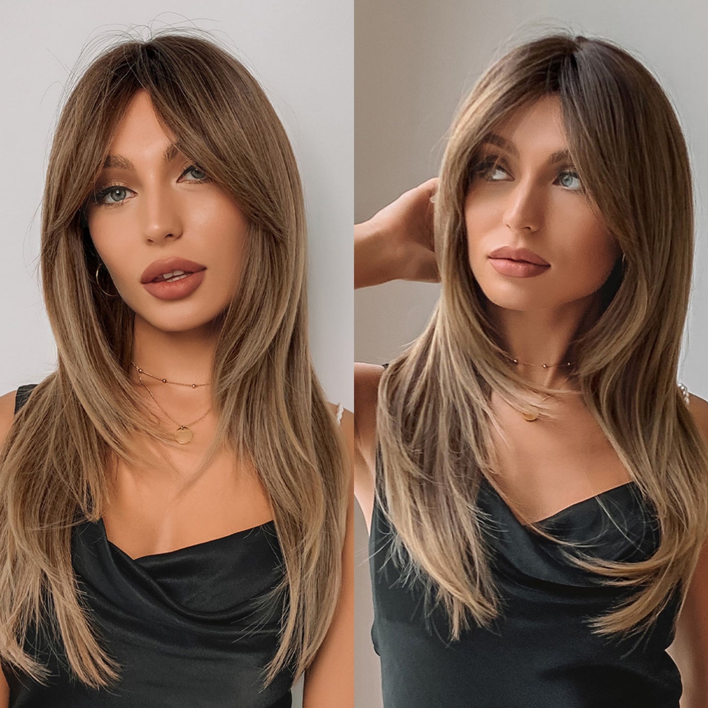 Synthetic Women Long Wavy Wigs Brown with Blonde Wigs Natural Wavy Heat Resistant Wig for Women Wigs