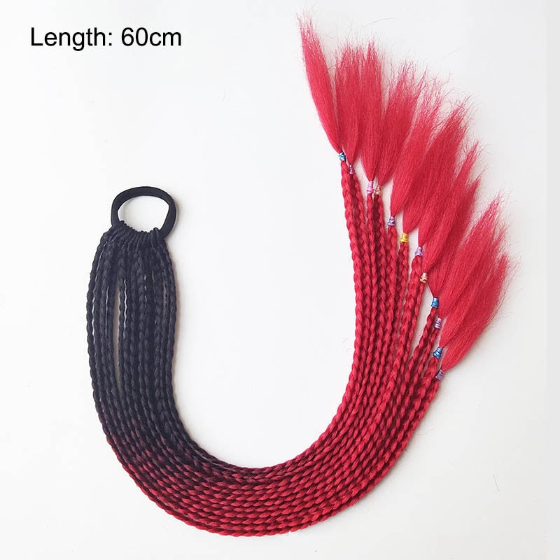 Hair Color Gradient Dirty Braided Ponytail Elastic Hair Band Rubber Headband 60cm