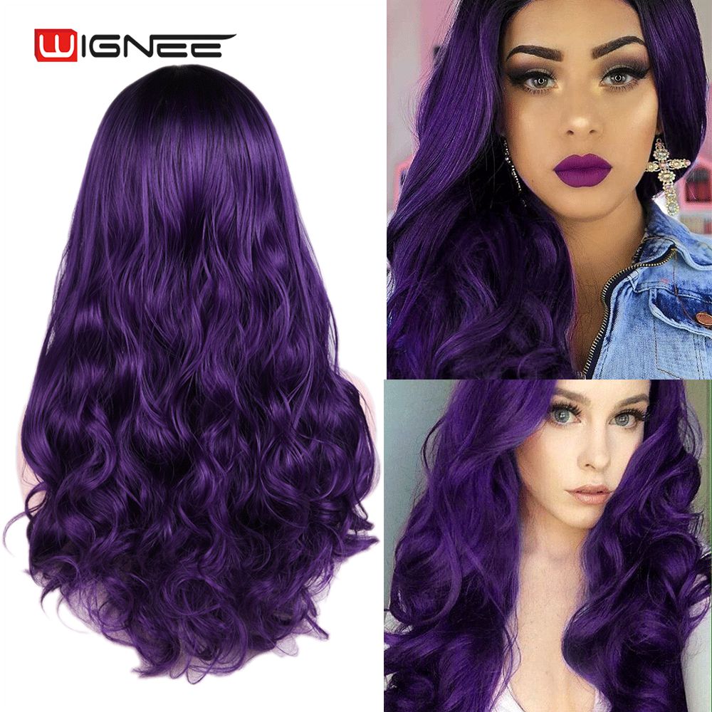 Long Wavy Synthetic Wigs Heat Resistant Middle Part Mix Blue Cosplay Hair For Women African American Natural Party Wigs