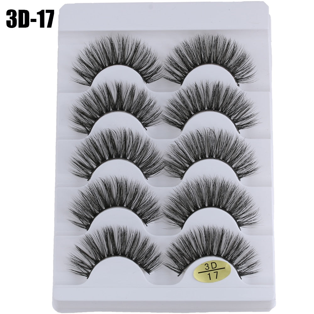 5 Pairs 3D Faux Mink Hair False Eyelashes Wispies Fluffies Drama Natural Long Soft Handmade Cruelty-free Black Lashes