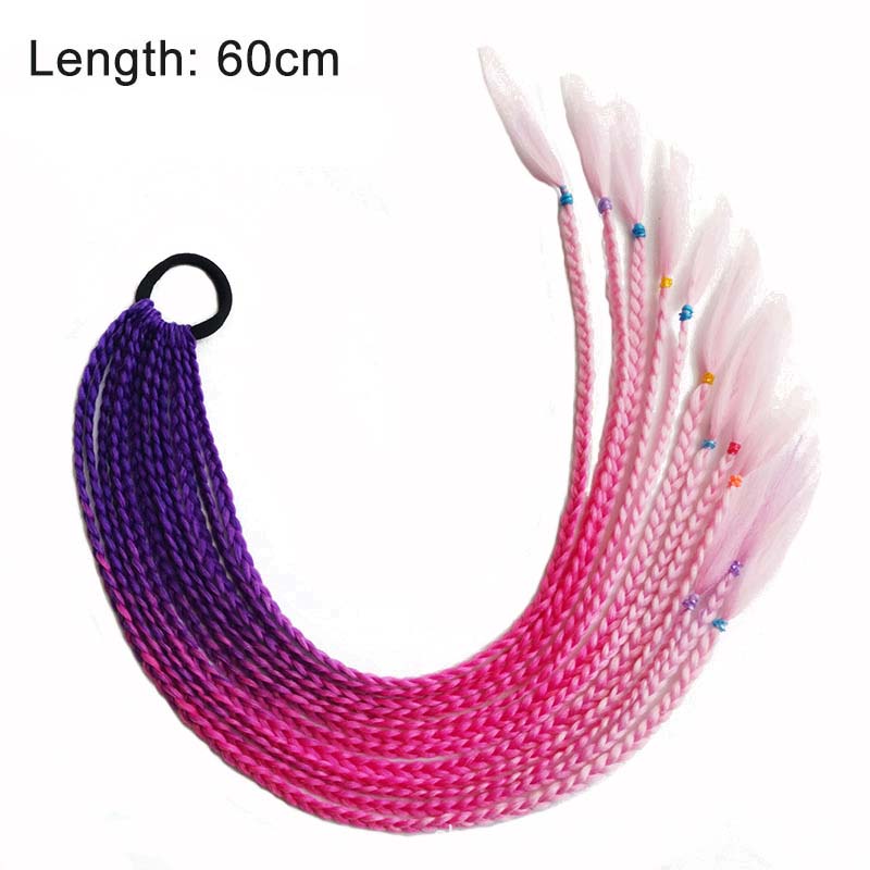 Hair Color Gradient Dirty Braided Ponytail Elastic Hair Band Rubber Headband 60cm