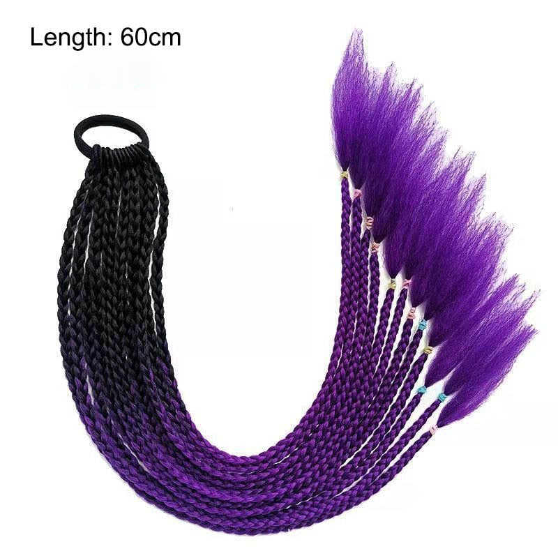 Hair Color Gradient Dirty Braided Ponytail Elastic Hair Band Rubber Headband 60cm