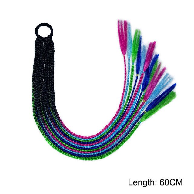 Hair Color Gradient Dirty Braided Ponytail Elastic Hair Band Rubber Headband 60cm