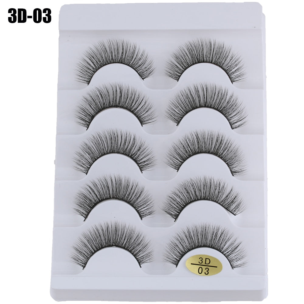 5 Pairs 3D Faux Mink Hair False Eyelashes Wispies Fluffies Drama Natural Long Soft Handmade Cruelty-free Black Lashes