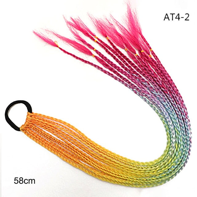 Hair Color Gradient Dirty Braided Ponytail Elastic Hair Band Rubber Headband 60cm