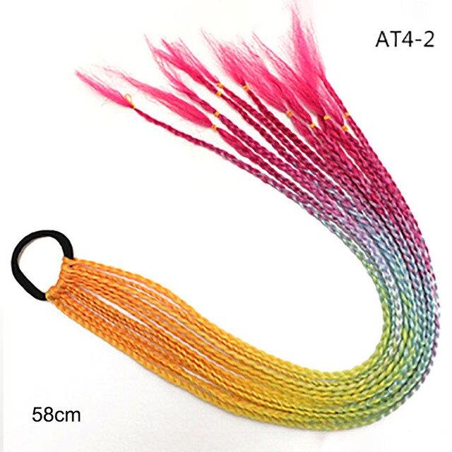 Hair Color Gradient Dirty Braided Ponytail Elastic Hair Band Rubber Headband 60cm