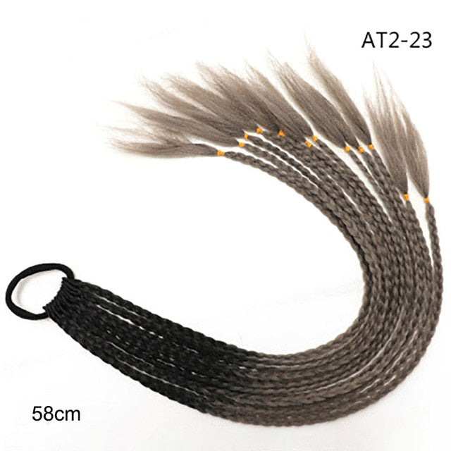 Hair Color Gradient Dirty Braided Ponytail Elastic Hair Band Rubber Headband 60cm